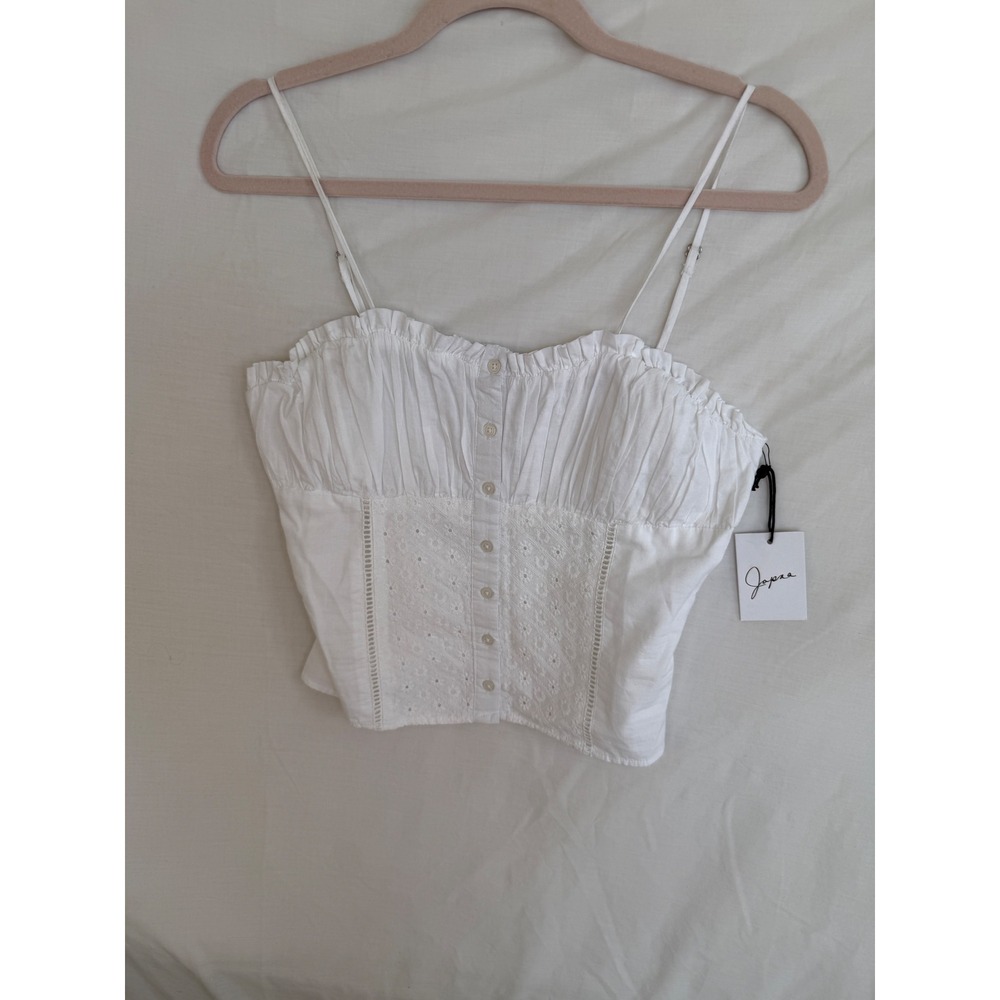 Japna White Cotton Eyelet Smocked Camisole Top Button Front Cottagecore 13937 M
